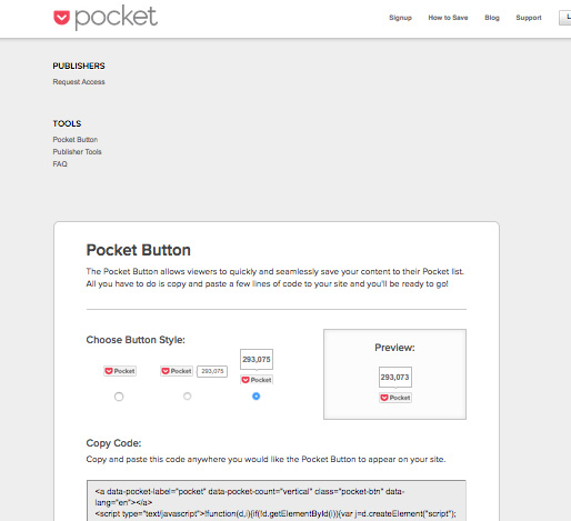 Pocket for Publishers: Pocket Button